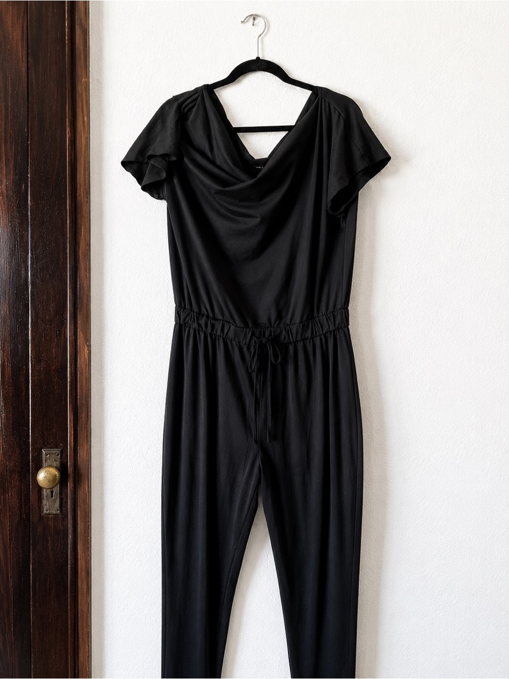 SHEIN Black Short Sleeve Jumpsuit with Drawstring Waist